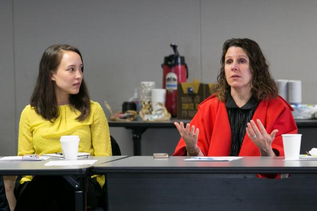 Chair Deborah Kafoury (right) sits next to Young Nelson, who serves on the research team for Everytown for Gun Safety.