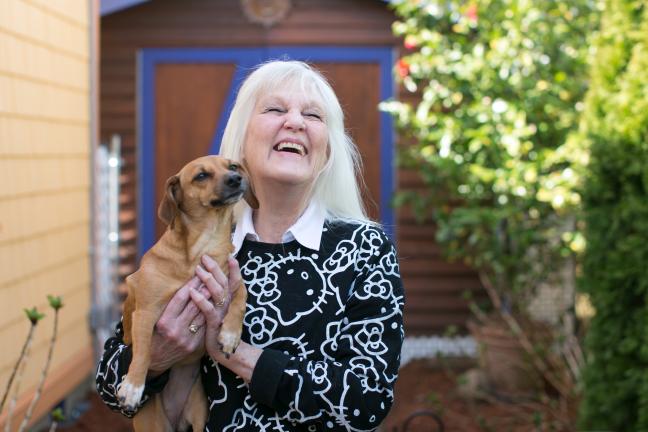 Sharon Newell and her therapy dog, Gracie.