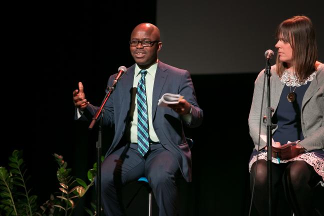 Koffi Dessou of the Portland Office of Equity and Human Rights speaks during the SPARC kickoff event March 19, 2018.