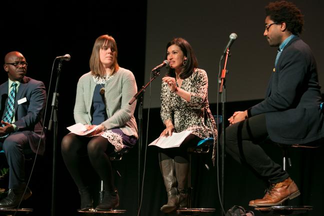 Patricia Rojas, director of El Programa Hispano Católico, speaks during as part of a panel discussion for SPARC on March 19, 2018.