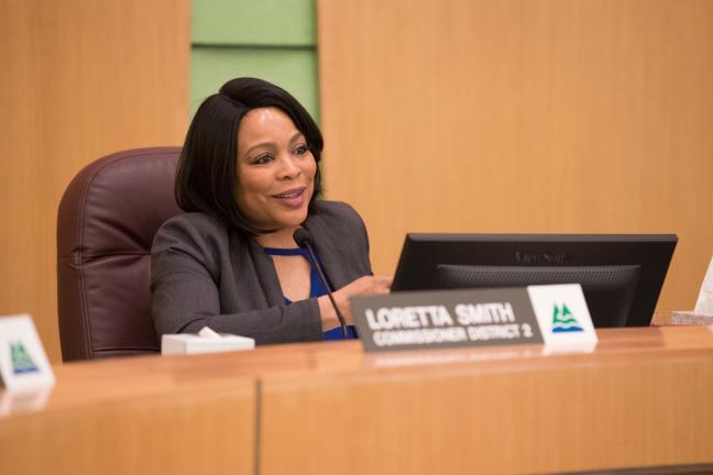 Commissioner Loretta Smith speaks while the Board considers Fair Housing Month.