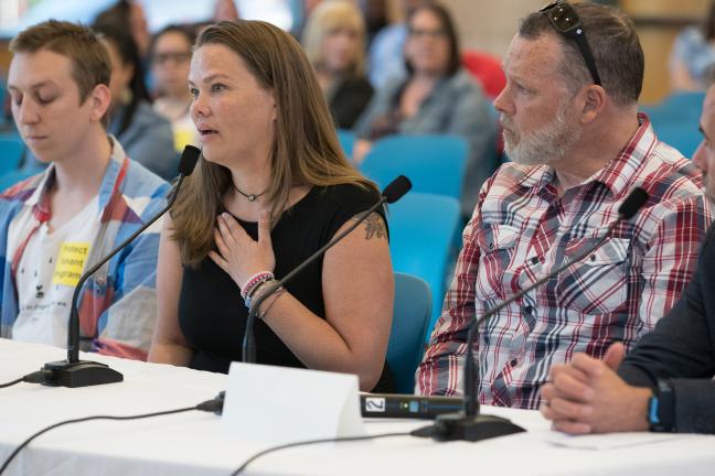 A testifier at the first of three public hearings on the FY2019 budget.