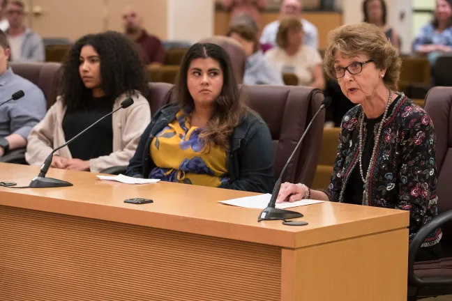 Former County Commissioner Diane McKeel urges her former colleagues not to cut funding for a sergeant's post in the Sheriff's Office human trafficking team.