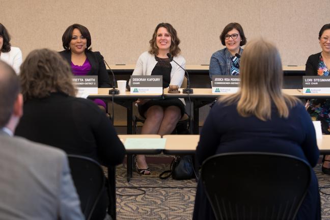The Board of Commissioners at the final public hearings on the FY2019 budget.