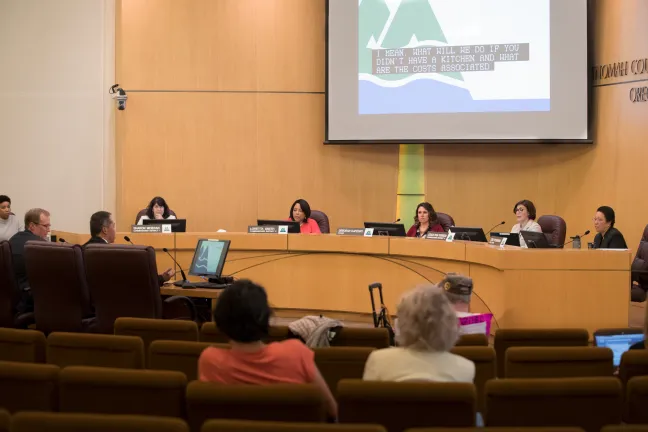 Commissioners during a Foster shelter vote June 14, 2018.