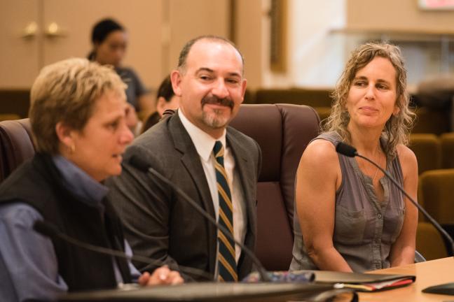 From left: Animal Services Director Jackie Rose, County Attorney David Blankfeld, and Andrea Kozil, community advocate 