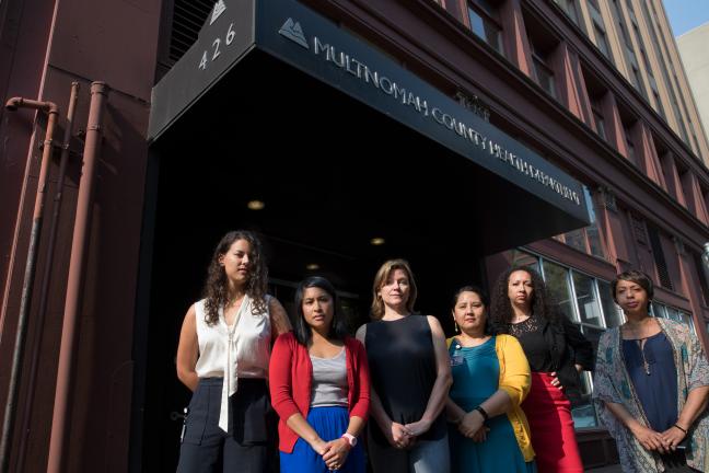 Health Department leadership, from left, Adrienne Daniels, Charlene Maxwell, Alexandra Lowell, Aileen Duldulao, Rachael Banks, Vanetta Abdellatif