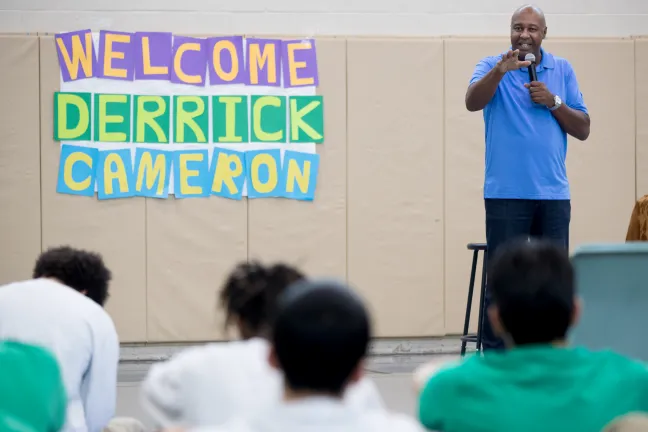 Derrick Cameron's resume includes appearances on the Tonight Show, Comedy Central and Comics Unleashed.