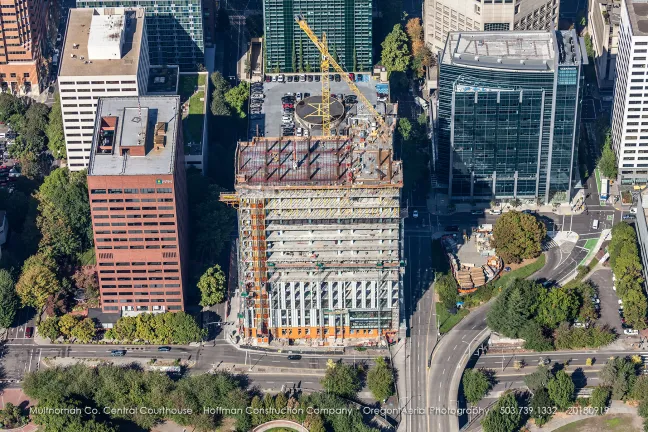 Aerial view of Multnomah County Central Courthouse Project.