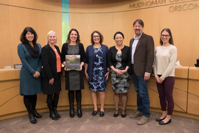 Board with Lisa Naito, Mark Larabee, and Amy Allen, right.