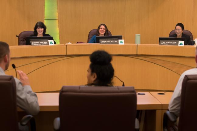 Bridges to Change staff share updates on Diane Wade House with Commissioner Sharon Meieran, Chair Deborah Kafoury and Commissioner Lori Stegmann.