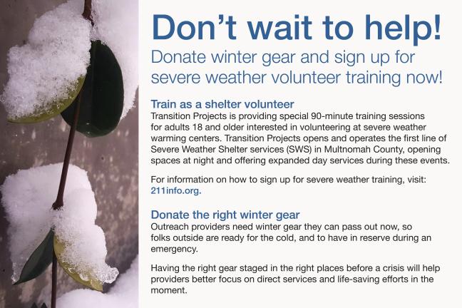 How and where to help donate or volunteer at a shelter during severe weather in Multnomah County