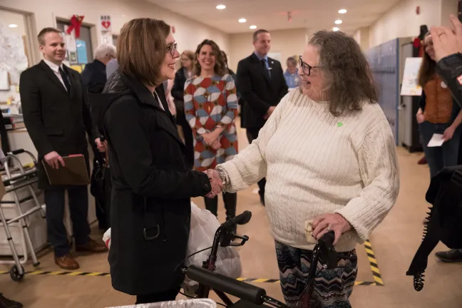 Gov. Kate Brown tours the Gresham Women's Shelter on Dec. 17, 2019.