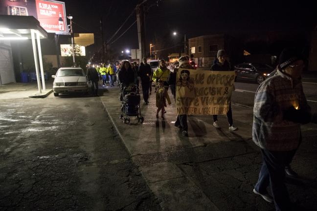 The procession followed Foster Road to the shelter.