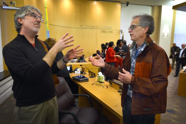 Stateholders chatted following one of 11 public hearing on local regulation of inhalant delivery systems.