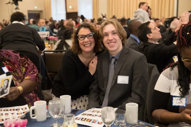 Commissioner Jessica Vega Pederson poses with Kai Mills, Central Catholic High School Senior and scholarship recipient.