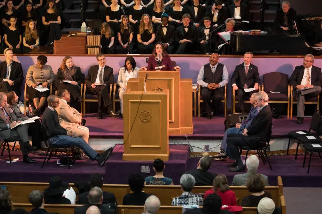 County Chair Deborah Kafoury speaks at Jan. 20 interfaith celebration of Dr. King holiday. 