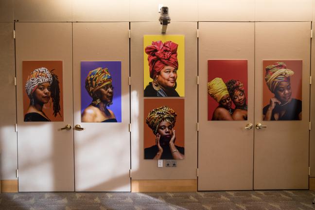 Portraits from the “Albina Queen” photo exhibition were hung on display on the walls of the Multnomah County Board Room. 