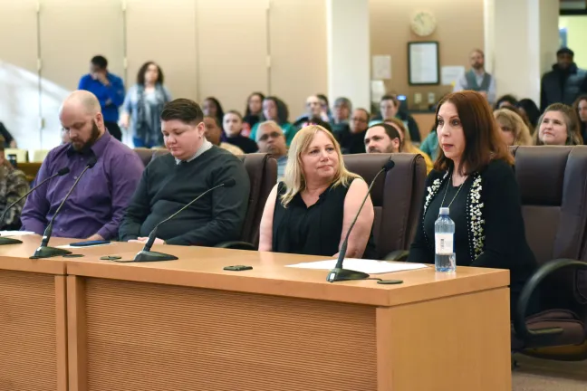 Victoria Cross of the Multnomah County Immigrants and Refugees Employee Resource Group addresses the Board Thursday.