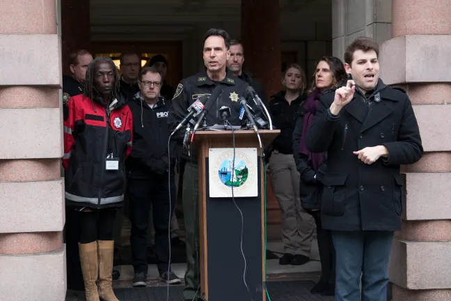 Sheriff Mike Reese at a severe weather press event Feb. 8.