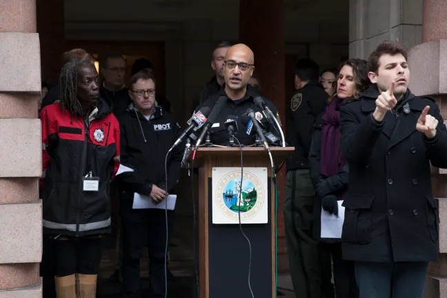 Rich Chatman of Portland Fire & Rescue at a severe weather press event Feb. 8.