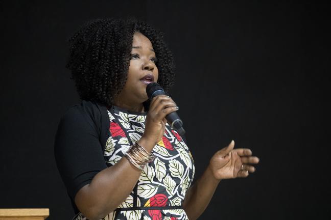 Ebony Clarke, interim director for Multnomah County’s Mental Health and Addictions Services Division, describes the significance of opening an Afrocentric transitional home.