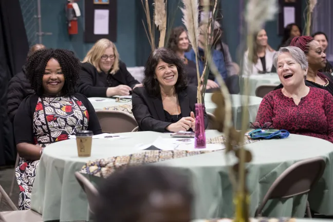 From left: Ebony Clarke, Commissioner Sharon Meieran and  