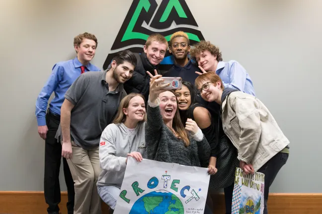 Youth advocates and plaintiffs of climate lawsuits gather for a selfie March 8.