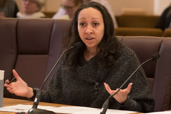 Public Health Director Rachael Banks asks Board of Commissioners to support tobacco retail oversight with increased license fee.