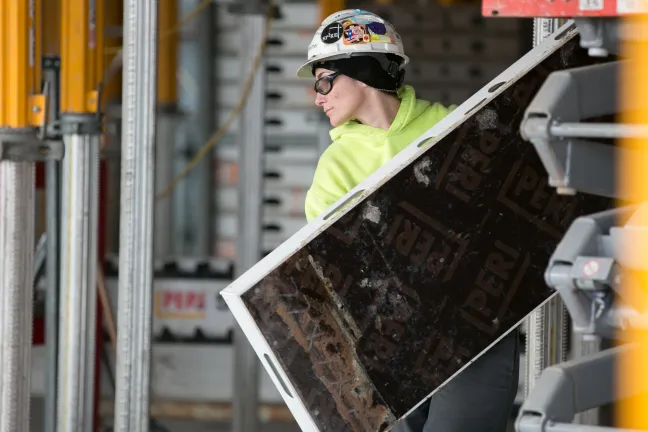 Construction worker Heather Mayther on the job at the new Courthouse 