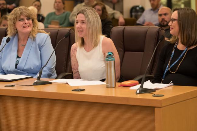 From left: IDEA Employee Resource Group members Ashley Carroll and Jill Jesse and Alison Sachet, Ph.D. of the Department of County Management 