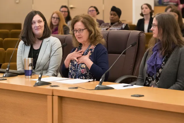 Auditors Jennifer McGuirk, Fran Davison and Nicole Dewees present the Ethical Culture Survey results to the Board of County Commissioners