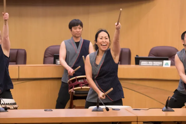 Portland Taiko drummers at 2019 Asian Pacific Islander Month celebration
