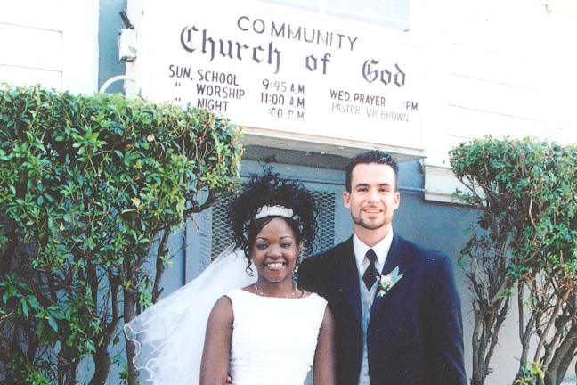 Ebony and Matt Clarke married in Clarke's family church, the Community Church of God.