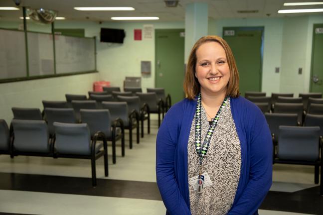 Laura Malstrom, a corrections counselor, helps detainees connect to services