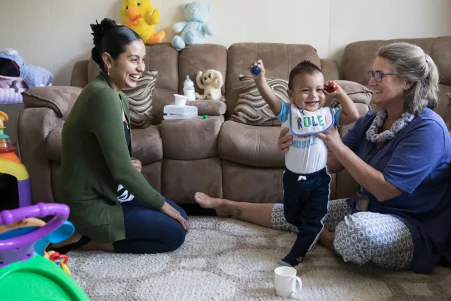 Mother Cindy Cortes-Rojas, left, with her son Ramon Alexander Chino-Cortes. She said her nurse Jeanne Arnold was like family. Here they visit with