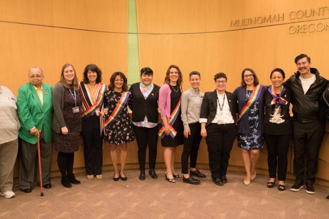 County Commissioners pose with Pride 2019 Presenters.