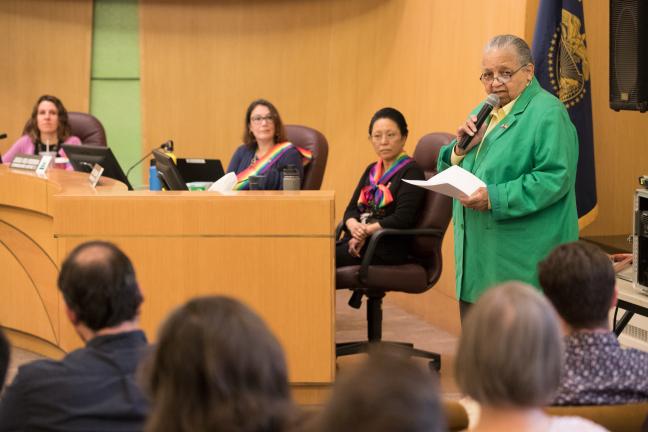 Kathleen Saadat, civil rights leader, presents the award named for her.