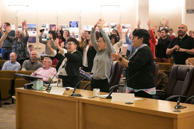 Boardroom celebrates Pride Proclamation in song.