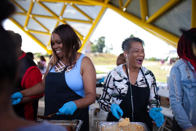 A team from Heavenly Taste Catering served hotdogs, hamburgers and barbecued chicken during the picnic.
