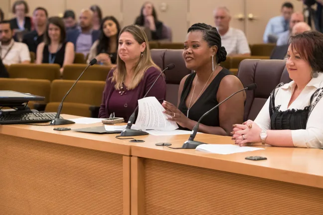 From left: Juvenile Services Division director Deena Corso, Interim Director of Multnomah County's Department of Community Justice Erika Preuitt and Interim Deputy Director of the Adult Services Division Michelle Aguilar