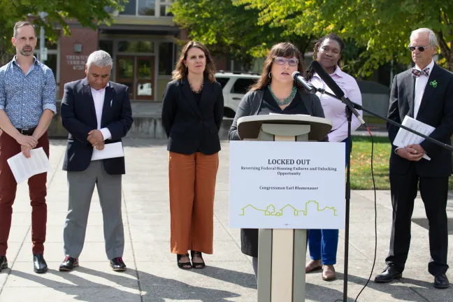 Commissioner Chloe Eudaly speaks at a press event Thursday, Sept. 5, 2019.