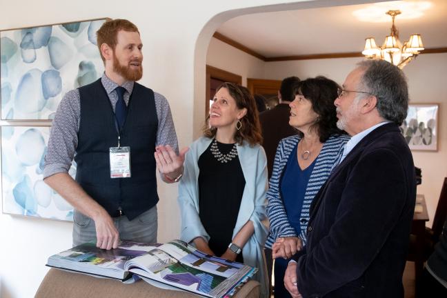 Recovery Mentor Mark Rohner, left, chats during the Quest open house with Chair Deborah Kafoury, Commissioner Sharon Meieran and Quest's executive director, David Eisen.