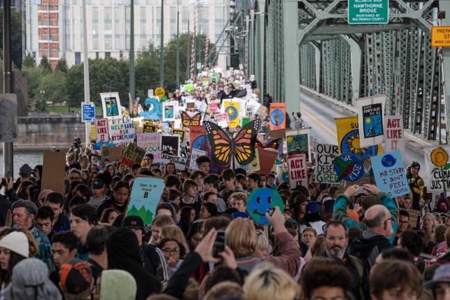 2019 Climate Strike March across the Hawthorne Bridge