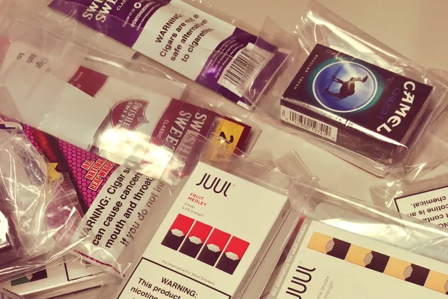Evidence of tobacco and vaping products illegally sold in licensed tobacco retailers to youth inspectors under the age of 21 years.