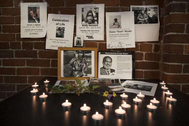 A memorial at Street Roots to those who have passed away