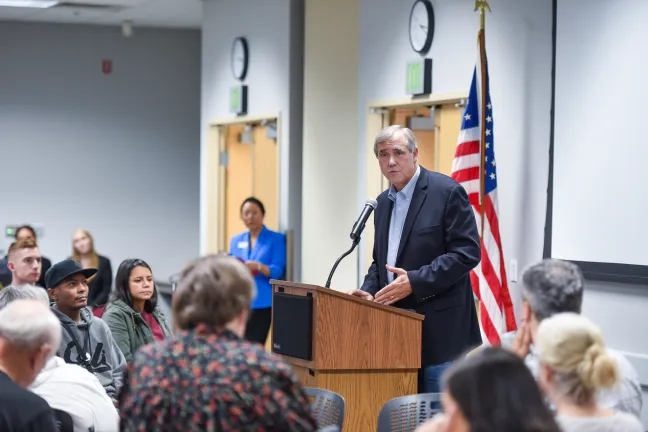 U.S. Senator Jeff Merkley at an East County Issues Forum.