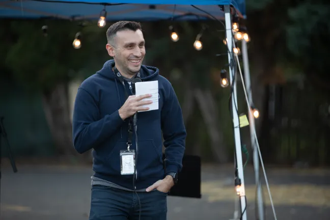 Daniel Hovanas of Do Good Multnomah speaks at the 2019 Wy'east Eat & Greet on Oct. 11, 2019.
