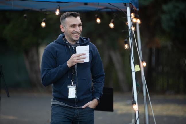 Daniel Hovanas of Do Good Multnomah speaks at the 2019 Wy'east Eat & Greet on Oct. 11, 2019.