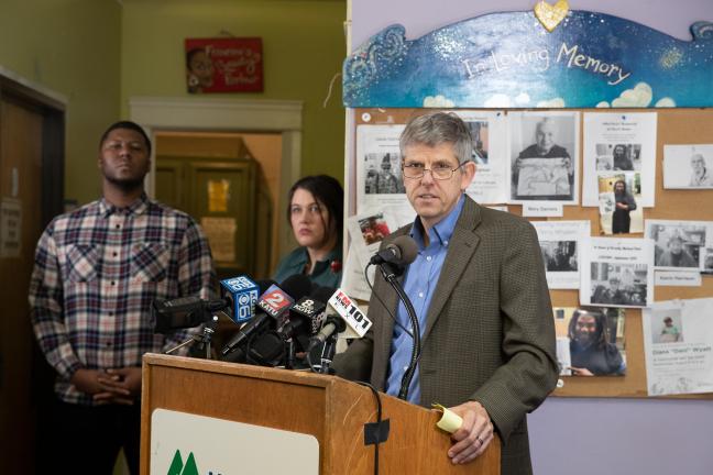 Tri-County Health Officer Dr. Paul Lewis at the release of the 2018 Domicile Unknown report.